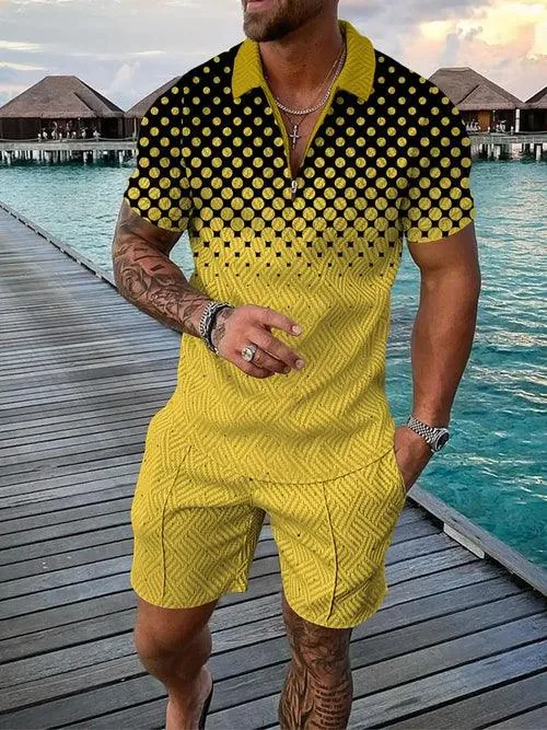 3D Print Polo Shirts Shorts Sets Men's