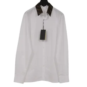 Button Down Shirt White BrownWhite FF Logo Collar Long Sleeve