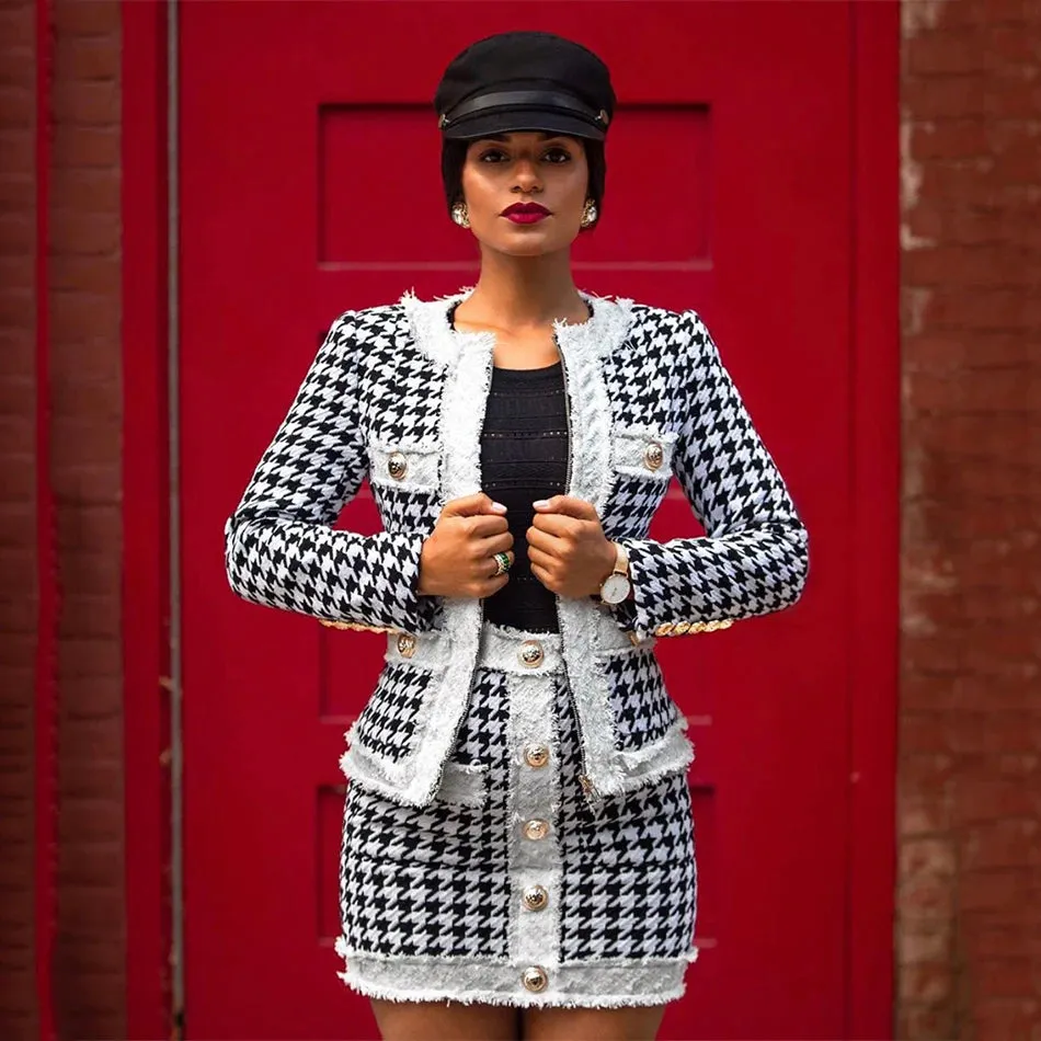 Classy Plaid Mini Skirt Set