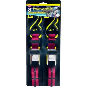 Keeper® 05716 Soft-Tie Cycle Cam Tie-Down W/ S-Hooks, 8' x 1", 2-Pack