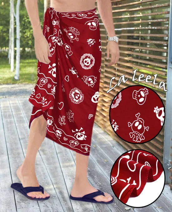LA LEELA Beach Wear Mens Sarong Pareo Wrap Cover upss Bathing Suit Beach Towel Swimming Blood Red_B926