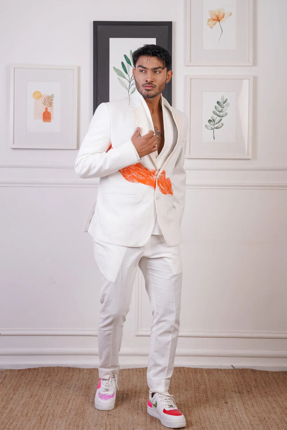 Linen Hand Painted Blazer Set