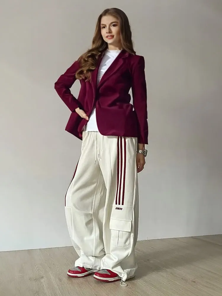 Modern Womens Work Suit Sets Suit Blazer Top and Comfortable Loose Sporty Pant