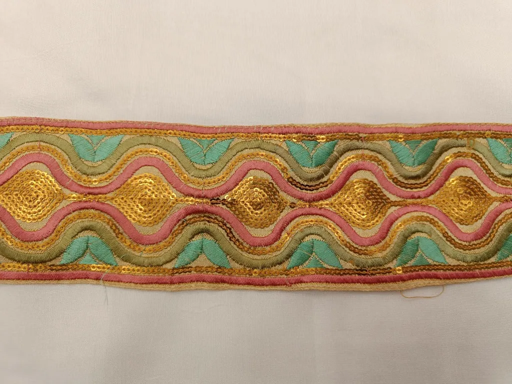 Multicolour Thread & Sequins Embroidered Border