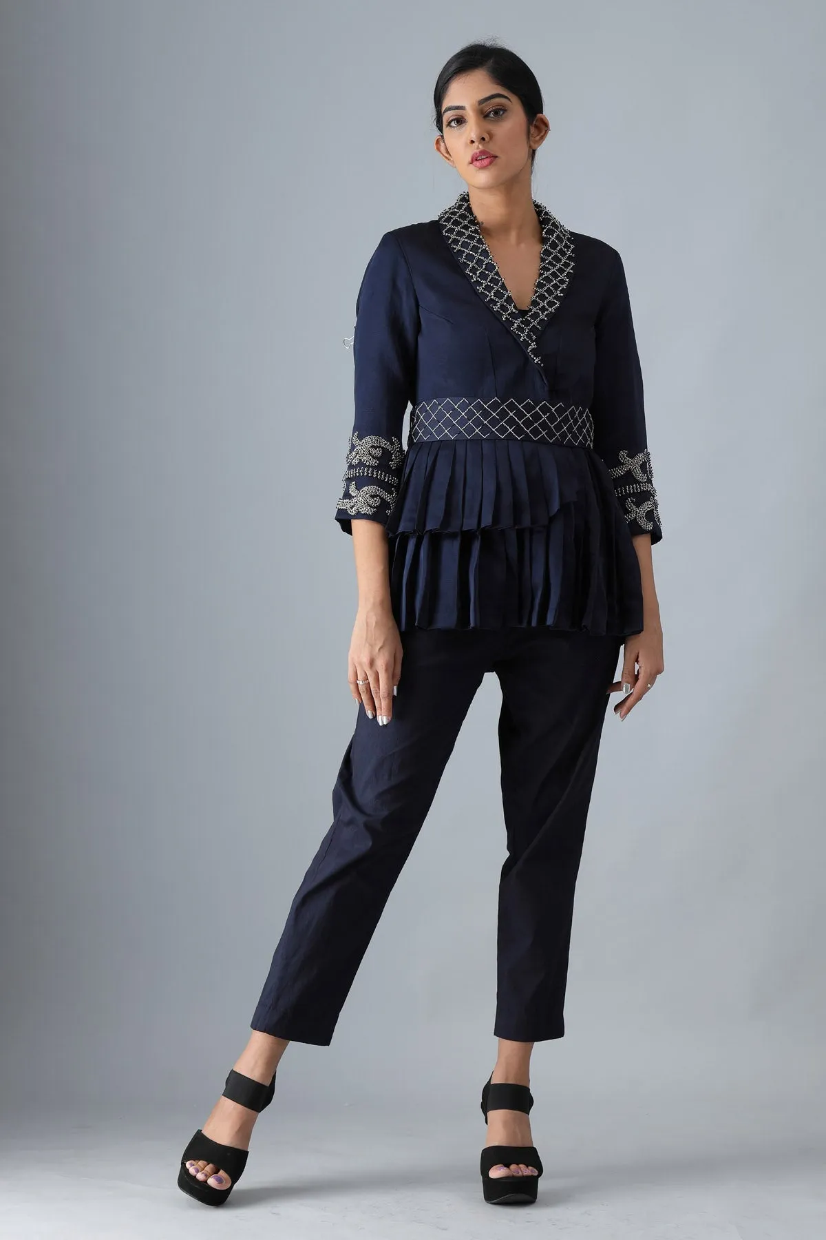 Navy Blue Embroidered Co-ord Set