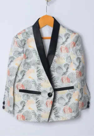 Pre-Order: Grey Leaves Printed Pure Linen Blazer Set
