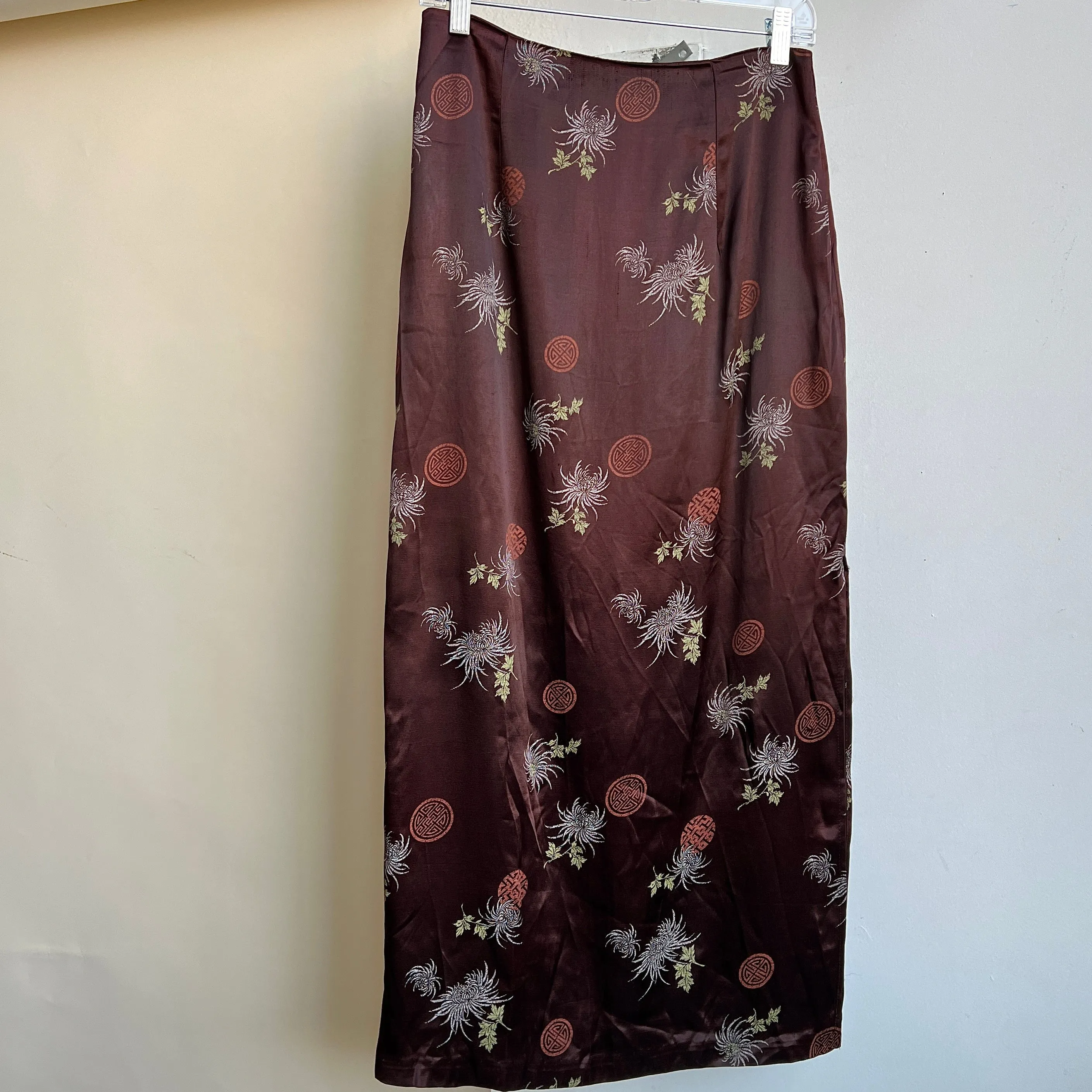 Vintage 90s brown print satin skirt (M)