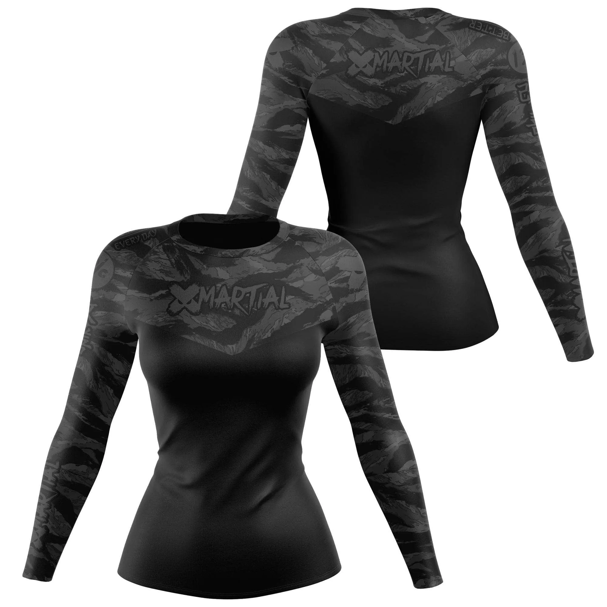Women's BJJ Rash Guard Black Tiger Camo X-Tech 25 Series