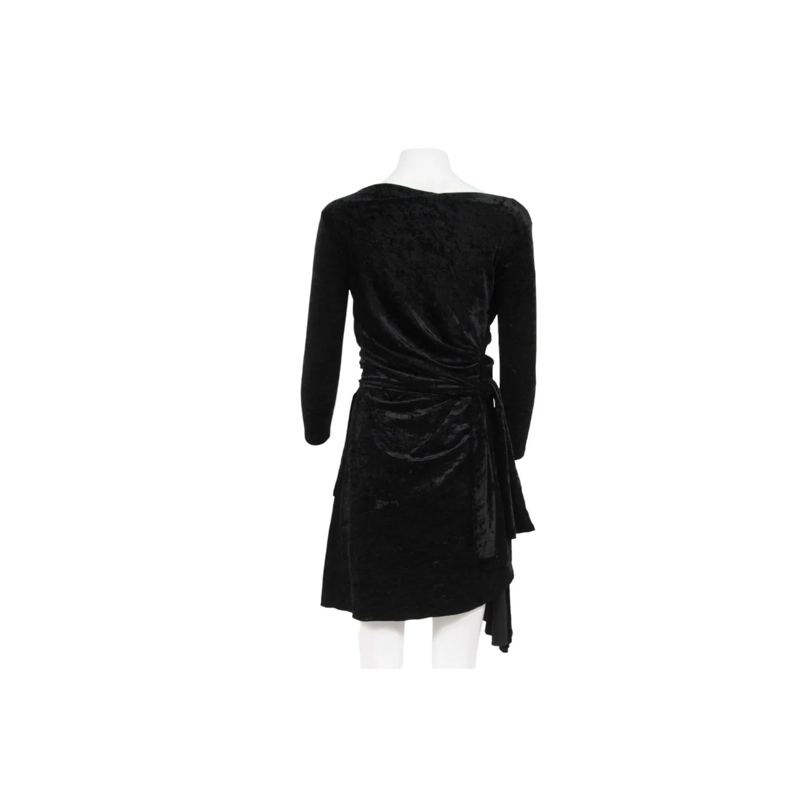 Wrap Mini Dress 38 Black Crushed Velvet Tie Back Off Shoulder