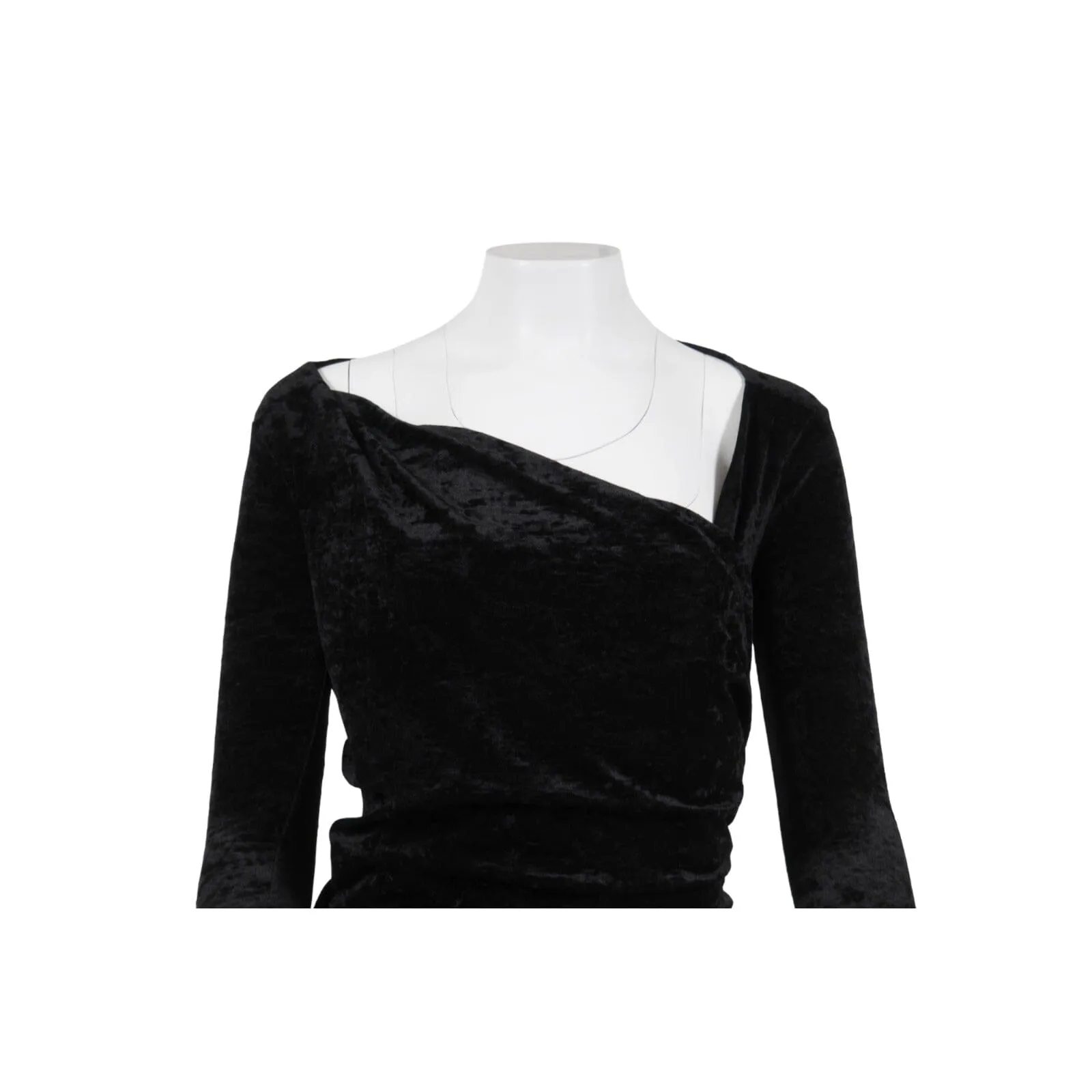 Wrap Mini Dress 38 Black Crushed Velvet Tie Back Off Shoulder