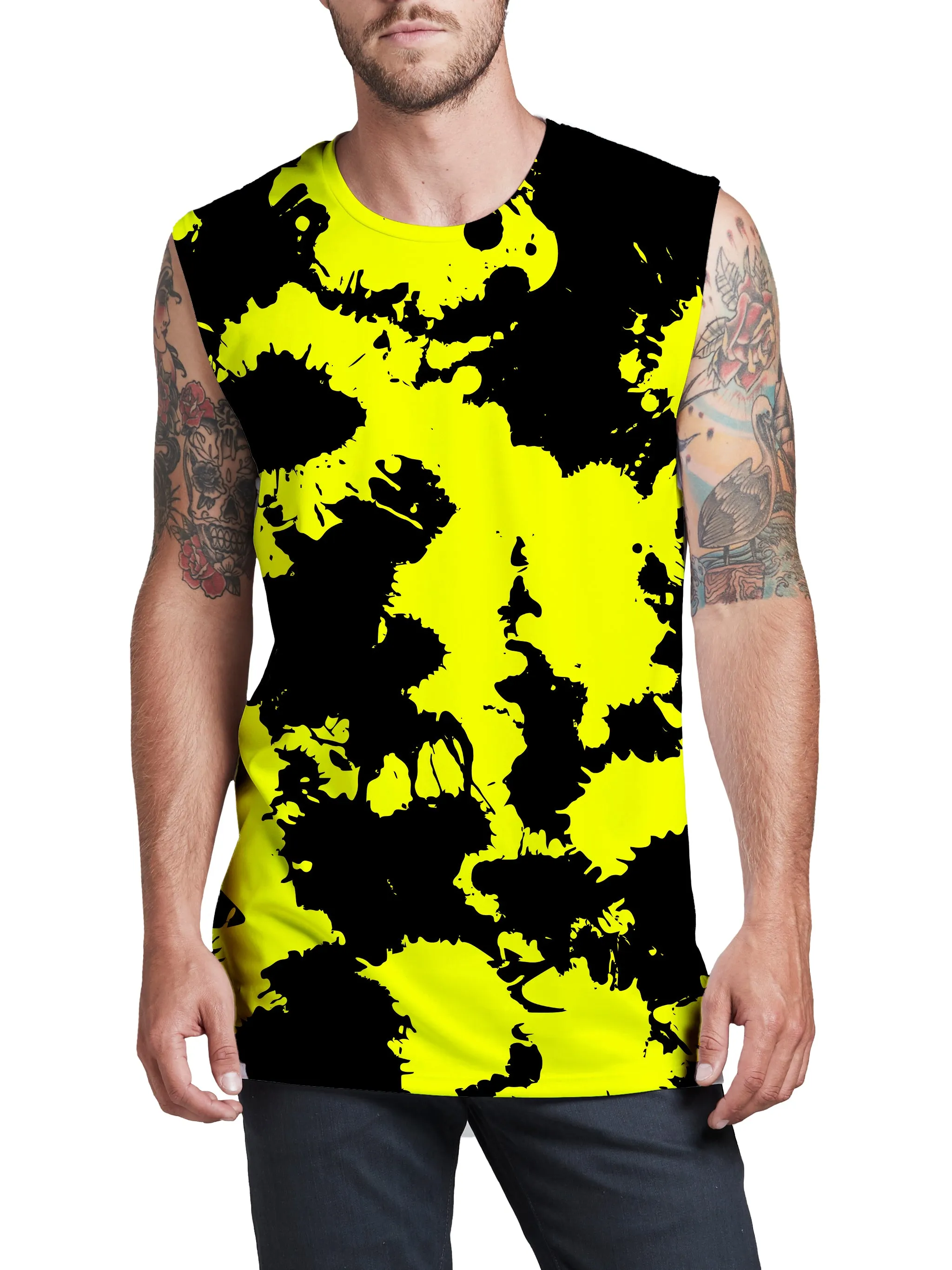 Yellow and Black Paint Splatter Men's Muscle Tank